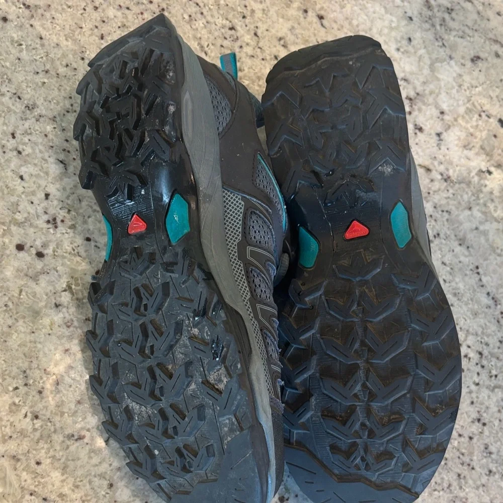 Salomon Gray with Teal Accent Trail Sneakers